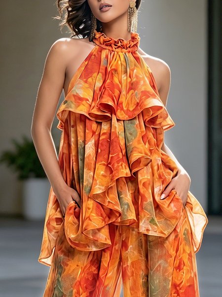 

Elegant Floral Halter Neck Blouse, Orange, Blouses and Shirts