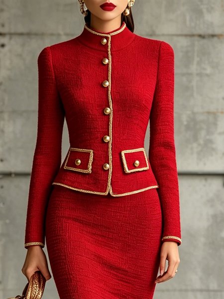 Elegant Color Block Webbing Mock Neck Sweater Cardigan