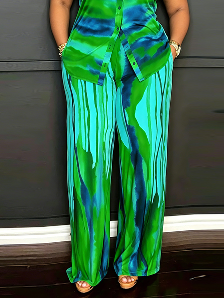

Urban Geometric Printing Color Block Straight Pants, Green, Pants