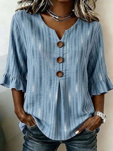 V Neck Half Sleeve Geometric Regular Regular Fit Blouse For Women