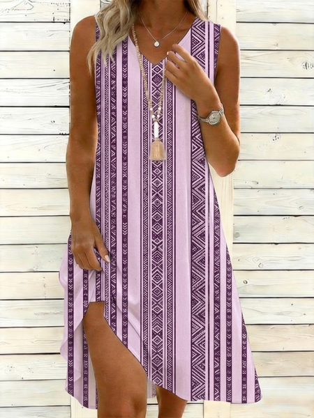 

Women Striped Summer Dress V Neck Sleeveless Tank A-Line Dress, As picture, Dresses