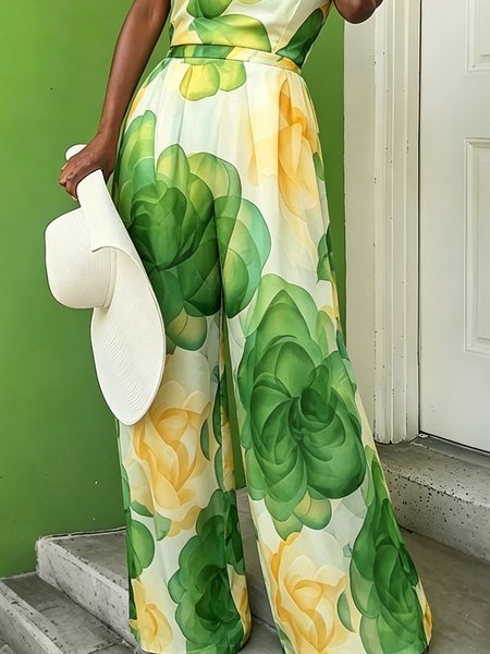 Vacation Floral Printing Wide Leg Pants