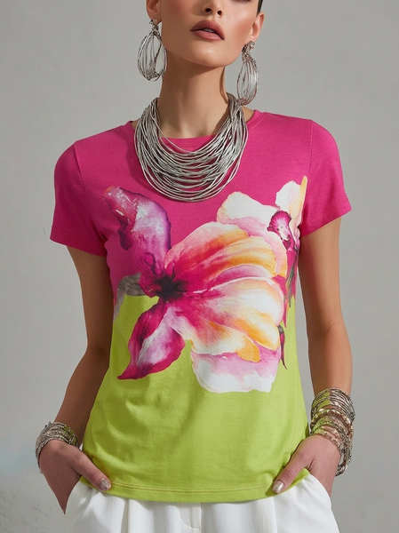 Elegant Floral Printing  T-shirt