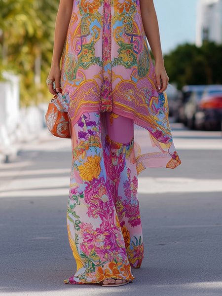Vacation Ethnic Printing Wide Leg Pants