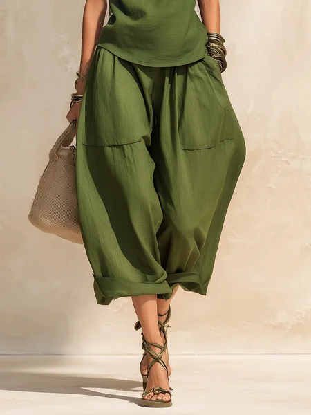 Cotton And Linen Casual Plain Pants