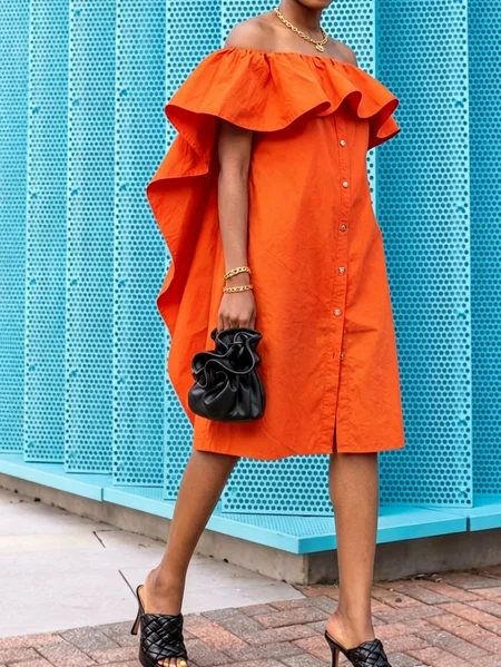 Elegant Plain Peplum Off The Shoulder Midi Dress