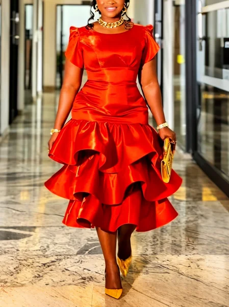 Elegant Plain Folds  Midi Party Dress