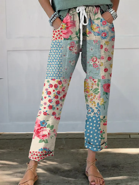 Women Geometric Long Pants Vintage Spring/Fall Trousers