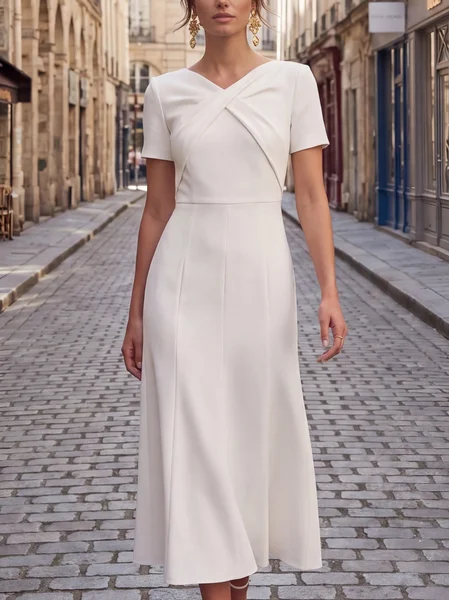 Urban Plain Cross Cross Neck Midi Dress