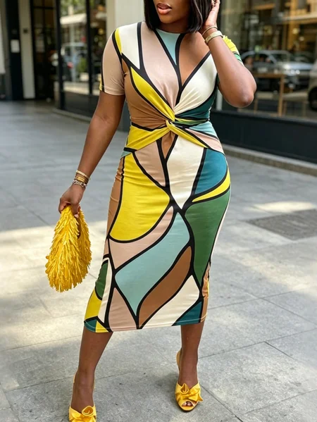 Urban Geometric Knot Midi Dress