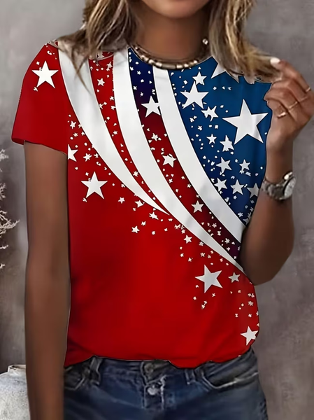 

Casual Independence Day (Flag) Crew Neck Short Sleeve T-shirt, Red, T-shirts