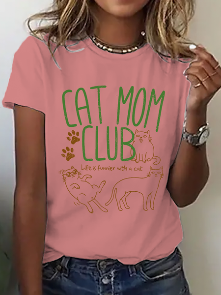 

Vintage Text Letters Crew Neck Short Sleeve T-shirt, Orange pink, T-shirts