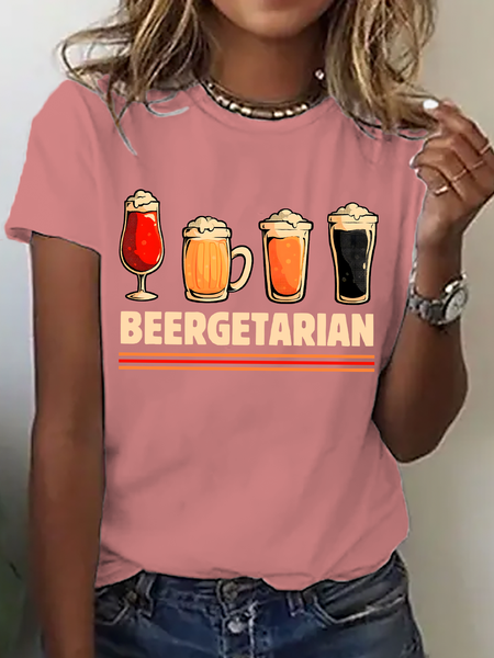 

Vintage Text Letters Crew Neck Short Sleeve T-shirt, Orange pink, T-shirts