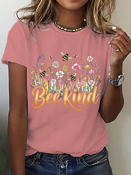 Vintage Floral Crew Neck Short Sleeve T-shirt