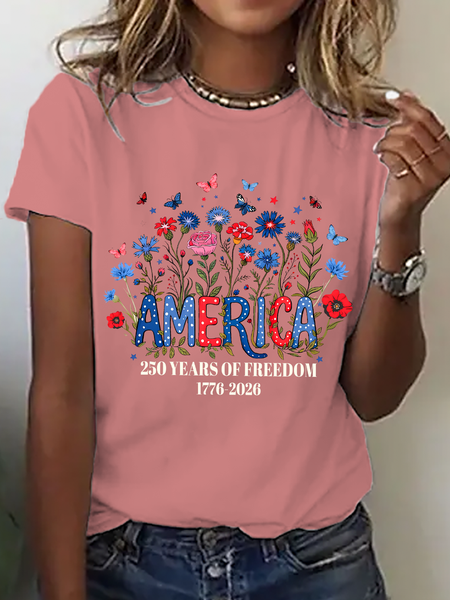 

Vintage Floral Crew Neck Short Sleeve T-shirt, Orange pink, T-shirts