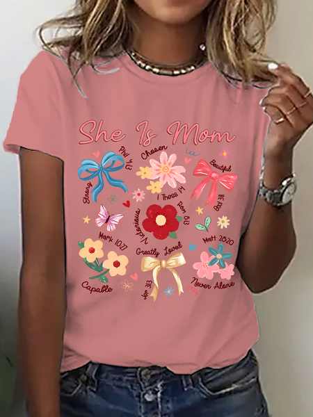 Vintage Floral Crew Neck Short Sleeve T-shirt