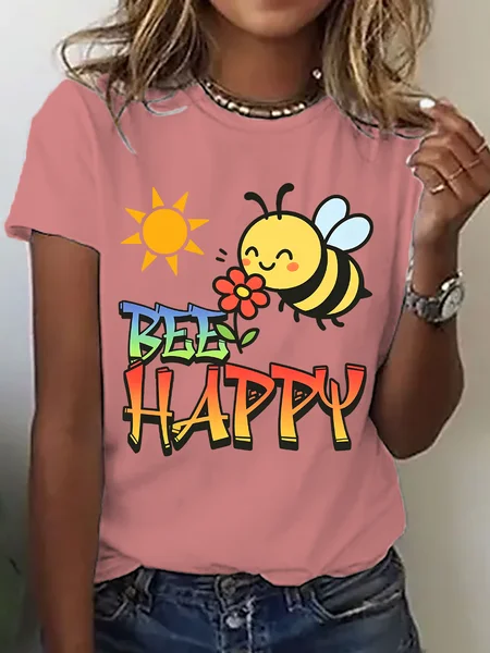 

Vintage Text Letters Crew Neck Short Sleeve T-shirt, Orange pink, T-shirts