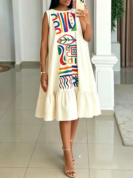 Casual Geometric Printing Midi Dress