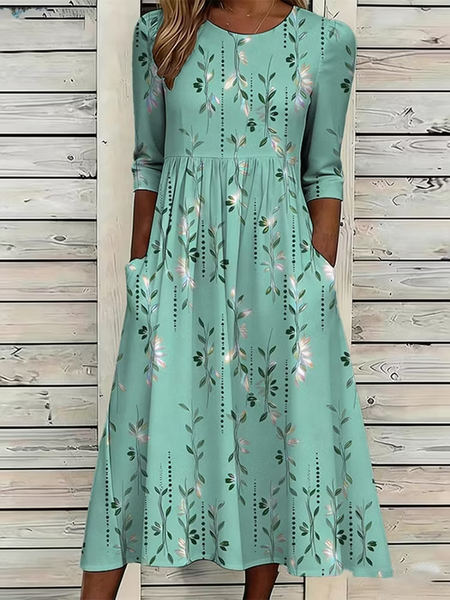 

Women Floral Half Sleeve Crew Neck Printing Dress Daily Casual Maxi H-Line Summer Dress, Green, Casual Dresses