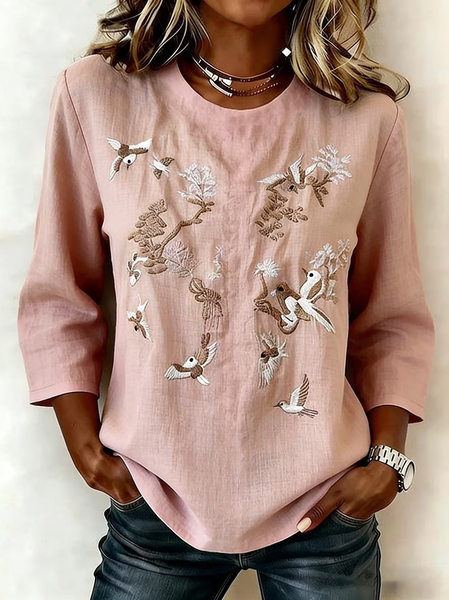

Women Floral Crew Neck Half Sleeve Blouse Printing Vintage Daily Summer Top, Pink, Blouses