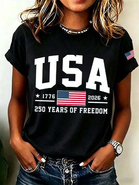Casual Independence Day (Flag) Crew Neck Short Sleeve T-shirt