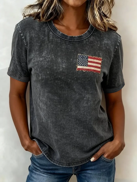 JustFashion – Women Independence Day (Flag) Short Sleeve Tee T-shirt Crew Neck Printing Casual Graphic Tee Summer Top
