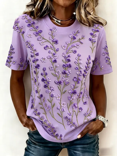 Casual Floral Crew Neck Short Sleeve T-shirt