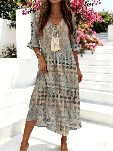 

Women Tie Dye Summer Dress V Neck Half Sleeve H-Line Dress, Color1, Dresses
