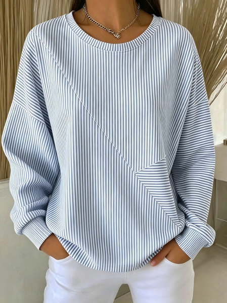 

Simple Crew Neck Striped Sweatshirt, Blue, Hoodies & Sweatshirts