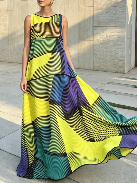 

Vacation Abstract Stripes Off The Shoulder Maxi Dress, As picture, Maxi Dresses