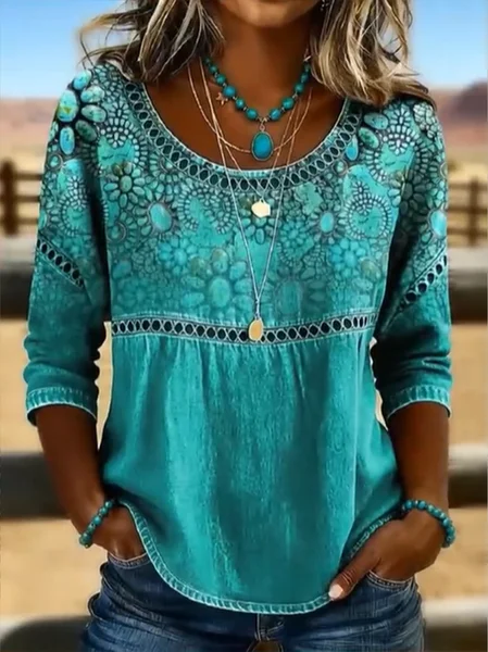 

Women Abstract Crew Neck Half Sleeve Blouse Printing Casual Daily Summer Top, Green, Blouses