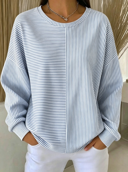 

Casual Crew Neck Striped Sweatshirt, Blue, Hoodies & Sweatshirts