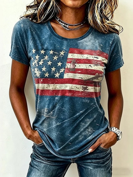 Noracora – Casual Independence Day (Flag) Crew Neck Short Sleeve T-shirt
