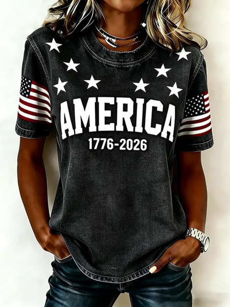 

Casual Independence Day (Flag) Crew Neck Short Sleeve T-shirt, Black, T-shirts