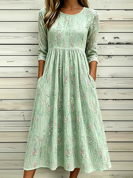 

Women Abstract Summer Printing Dress Crew Neck Half Sleeve H-Line Dress, Green, Dresses
