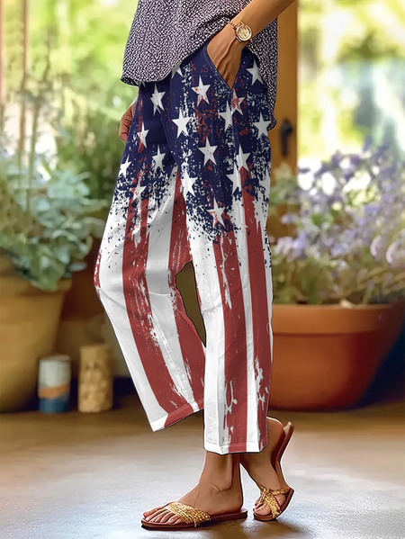 

Women Independence Day (Flag) Long Pants Casual Spring/Fall Trousers, As picture, Pants