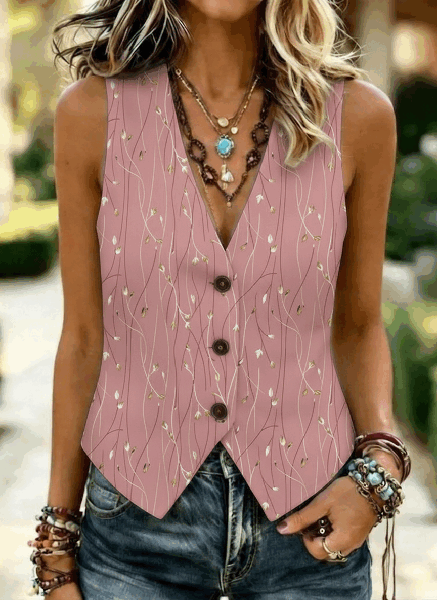 

Leaf V Neck Regular Fit Elegant Vest, Light pink, Vest