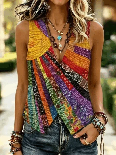 

V Neck Boho Regular Fit Vest, Color1, Vest
