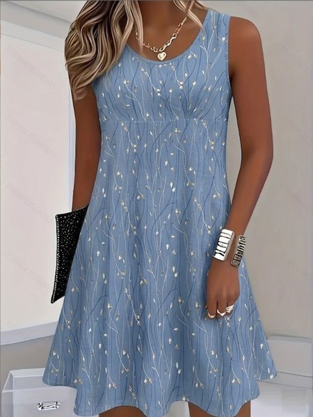 

Women Floral Summer Dress Half Open Collar Sleeveless Fit & Flare Dress A-Line Dress, Dark blue, Dresses
