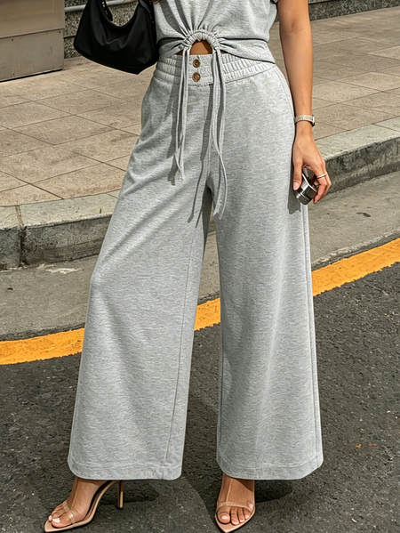 

Casual Plain Scramble Wide Leg Pants, Gray, Pants