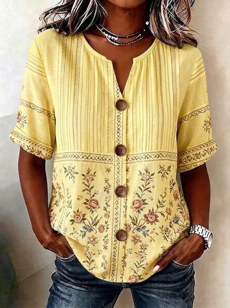 Stand Collar Long Sleeve Floral Regular Loose Shirt For Women