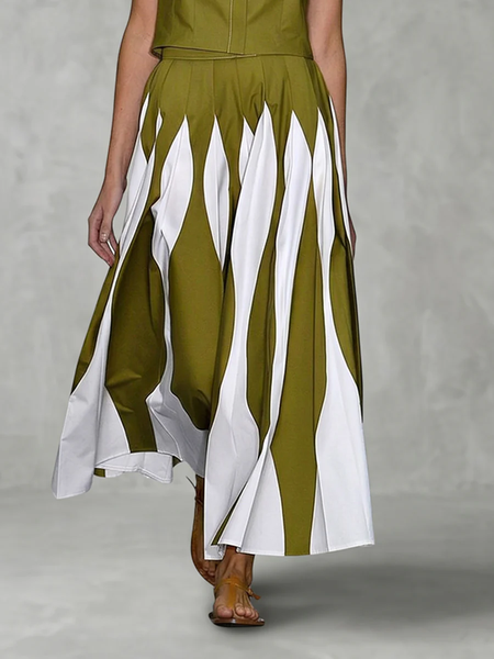 

Elegant Geometric Midi Skirt, Green, Skirts