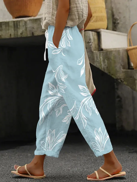 

Women Floral Long Pants Casual Spring/Fall Trousers, Blue, Pants