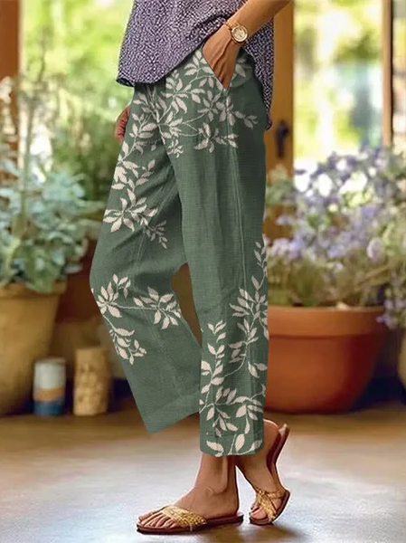 Women Leaf Long Pants Casual Spring/Fall Trousers