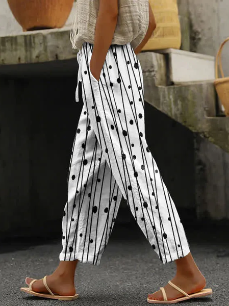 

Women Abstract Long Pants Casual Spring/Fall Trousers, White, Pants
