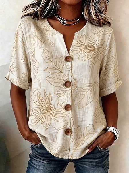 Stand Collar Long Sleeve Floral Regular Loose Shirt For Women