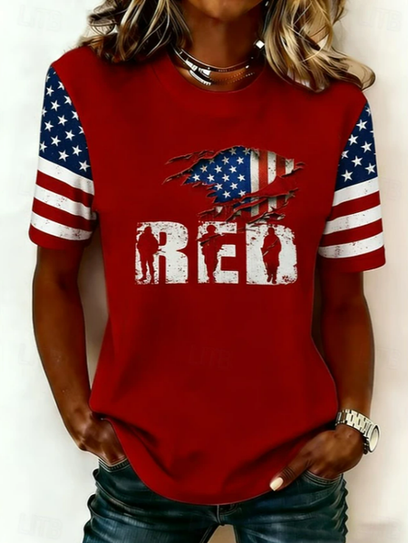 Casual Independence Day (Flag) Crew Neck Short Sleeve T-shirt