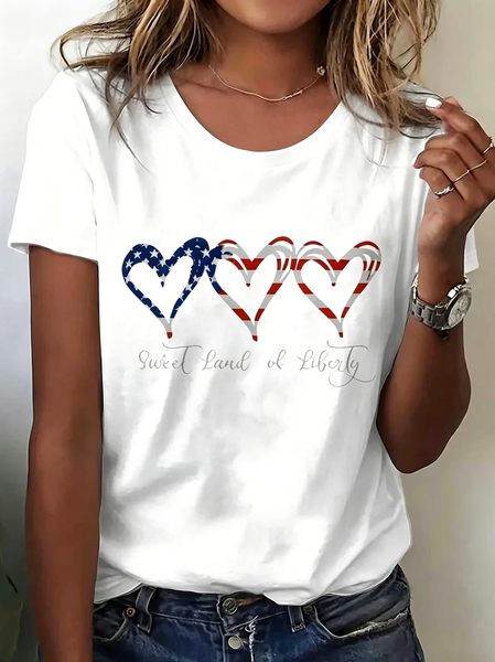 Casual Heart/Cordate Crew Neck Short Sleeve T-shirt