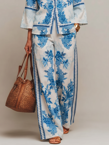 Casual Floral Printing Straight Pants