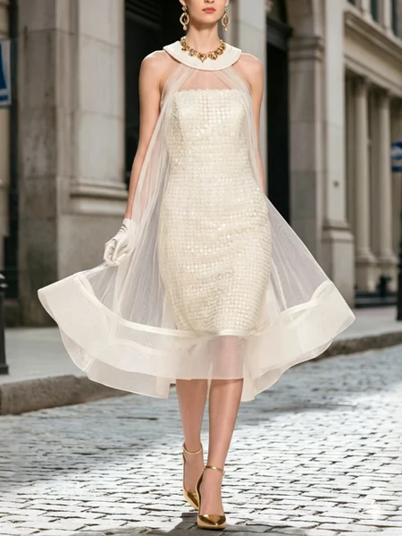 Elegant Plain Glitter Midi Dress